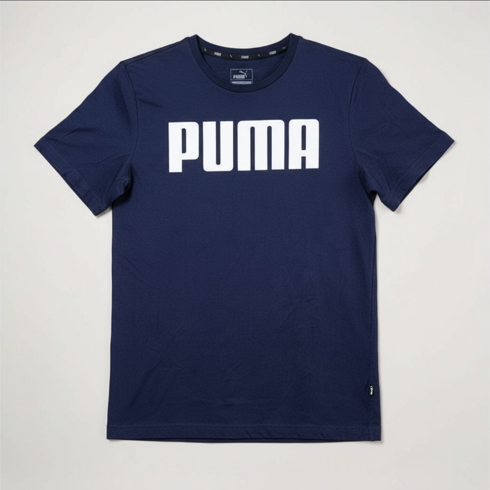 PUMA Men's Essential Logo Short Sleeve T-Shirt | Navy Blue Size Small (S)